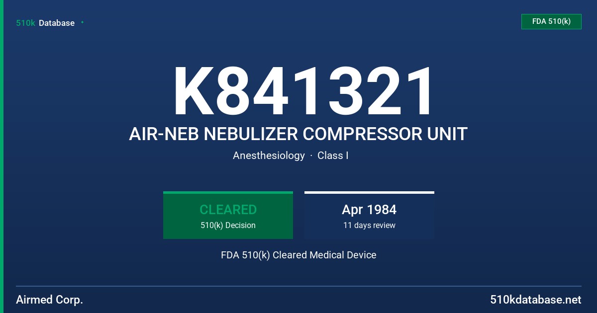 K841321 AIR-NEB NEBULIZER COMPRESSOR UNIT FDA 510(k) Cleared Medical Device