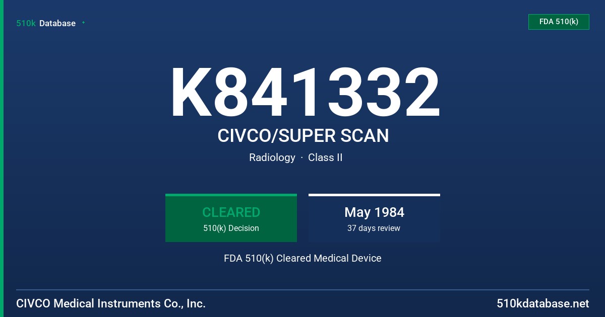 K841332 CIVCO/SUPER SCAN FDA 510(k) Cleared Medical Device