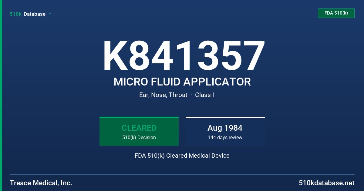 K841357 MICRO FLUID APPLICATOR FDA 510(k) Cleared Medical Device
