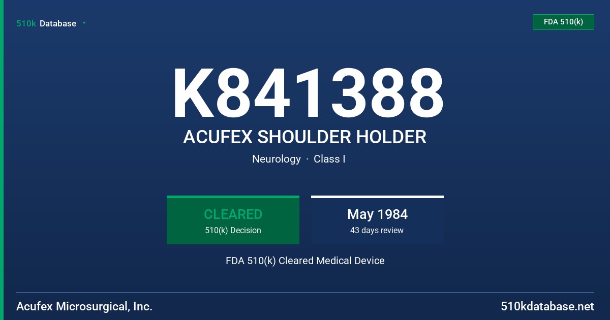 K841388 ACUFEX SHOULDER HOLDER FDA 510(k) Cleared Medical Device