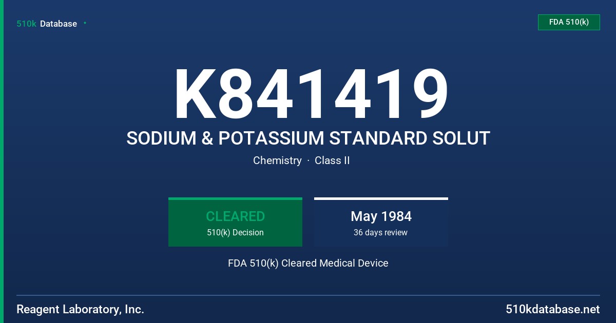 K841419 SODIUM & POTASSIUM STANDARD SOLUT FDA 510(k) Cleared Medical Device