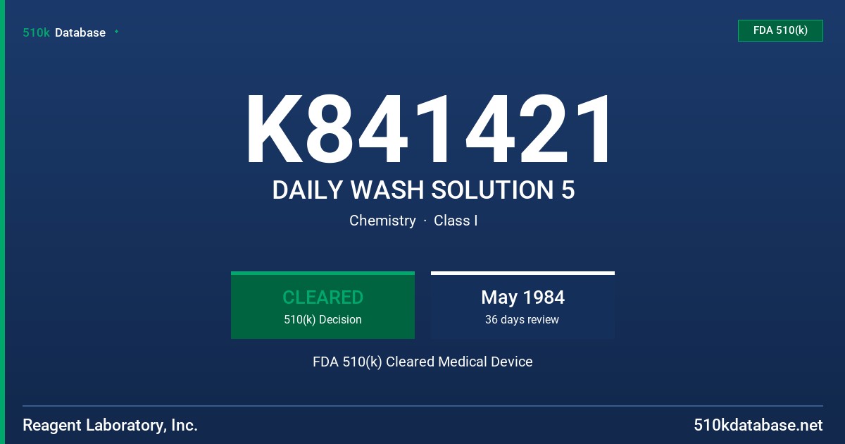 K841421 DAILY WASH SOLUTION 5 FDA 510(k) Cleared Medical Device