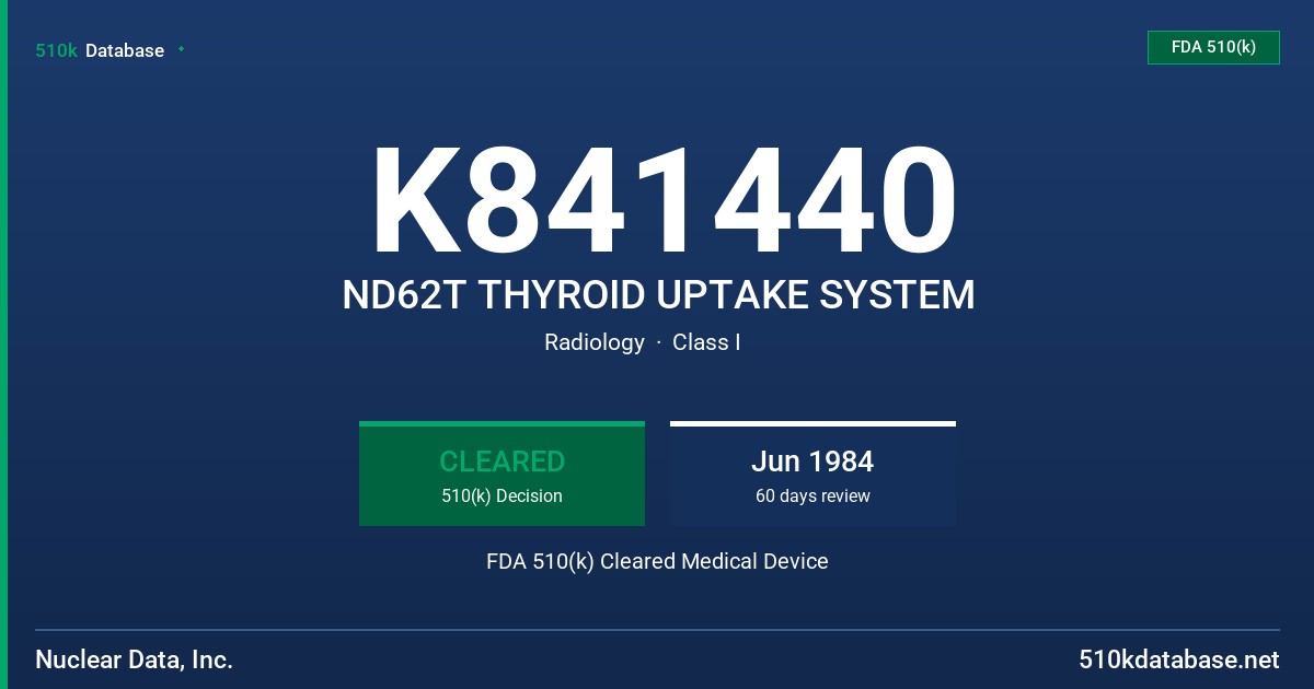 K841440 ND62T THYROID UPTAKE SYSTEM FDA 510(k) Cleared Medical Device