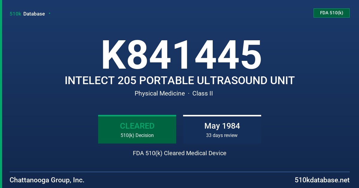 K841445 INTELECT 205 PORTABLE ULTRASOUND UNIT FDA 510(k) Cleared Medical Device