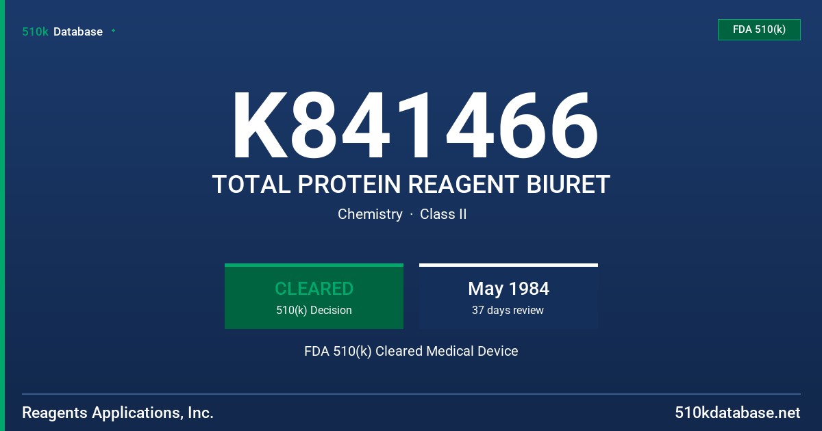 K841466 TOTAL PROTEIN REAGENT BIURET FDA 510(k) Cleared Medical Device