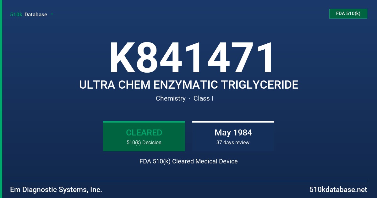 K841471 ULTRA CHEM ENZYMATIC TRIGLYCERIDE FDA 510(k) Cleared Medical Device