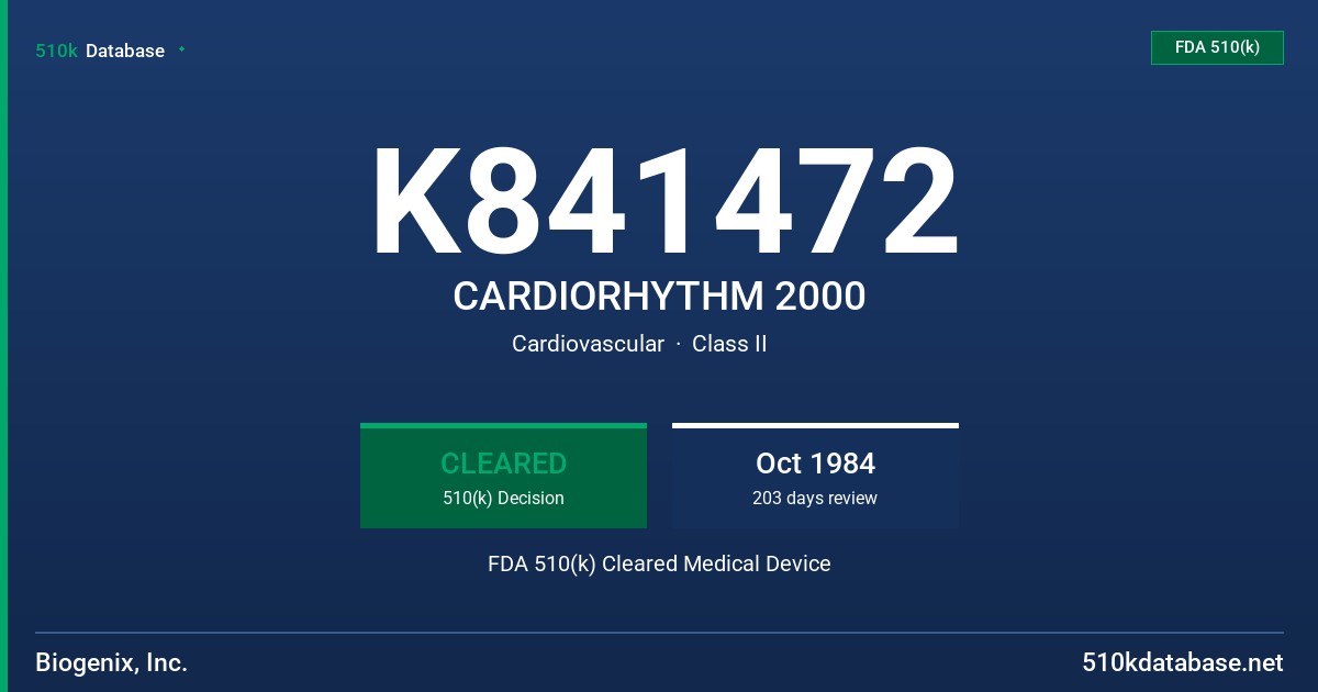 K841472 CARDIORHYTHM 2000 FDA 510(k) Cleared Medical Device