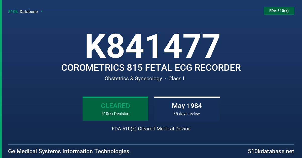 K841477 COROMETRICS 815 FETAL ECG RECORDER FDA 510(k) Cleared Medical Device