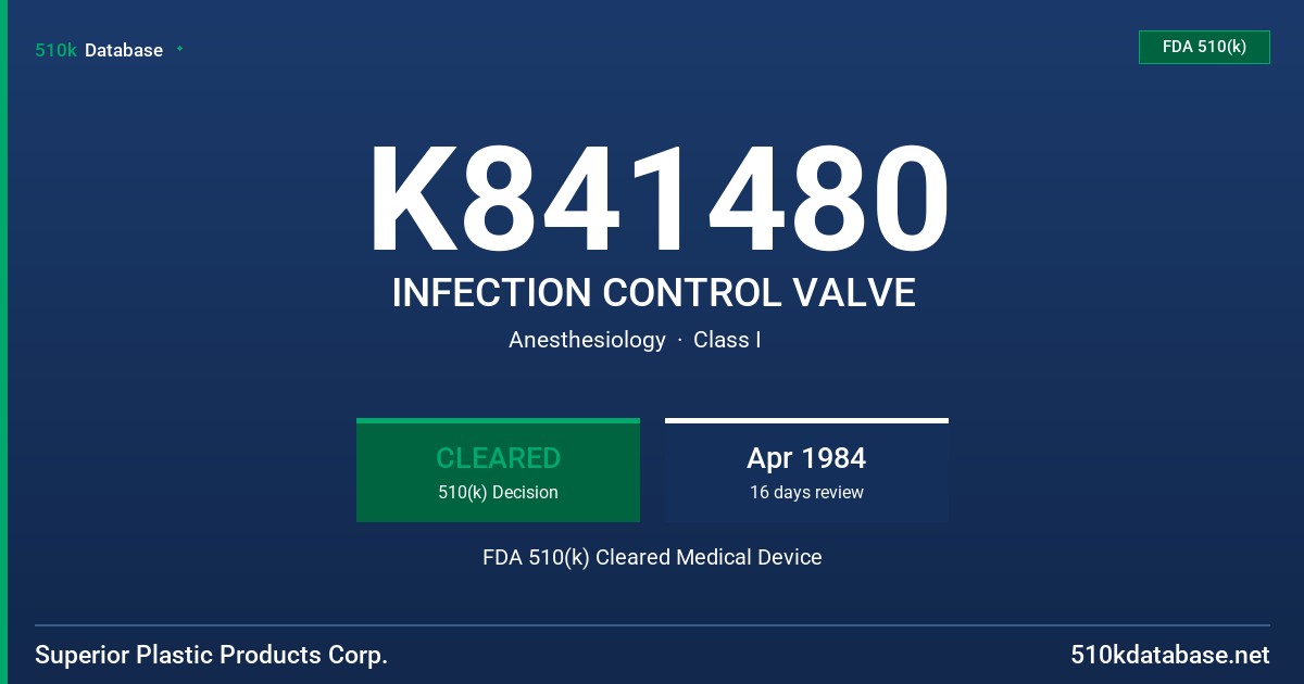 K841480 INFECTION CONTROL VALVE FDA 510(k) Cleared Medical Device
