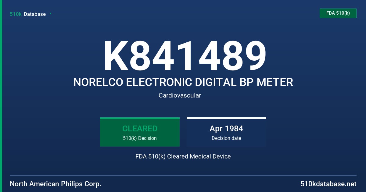 K841489 NORELCO ELECTRONIC DIGITAL BP METER FDA 510(k) Cleared Medical Device