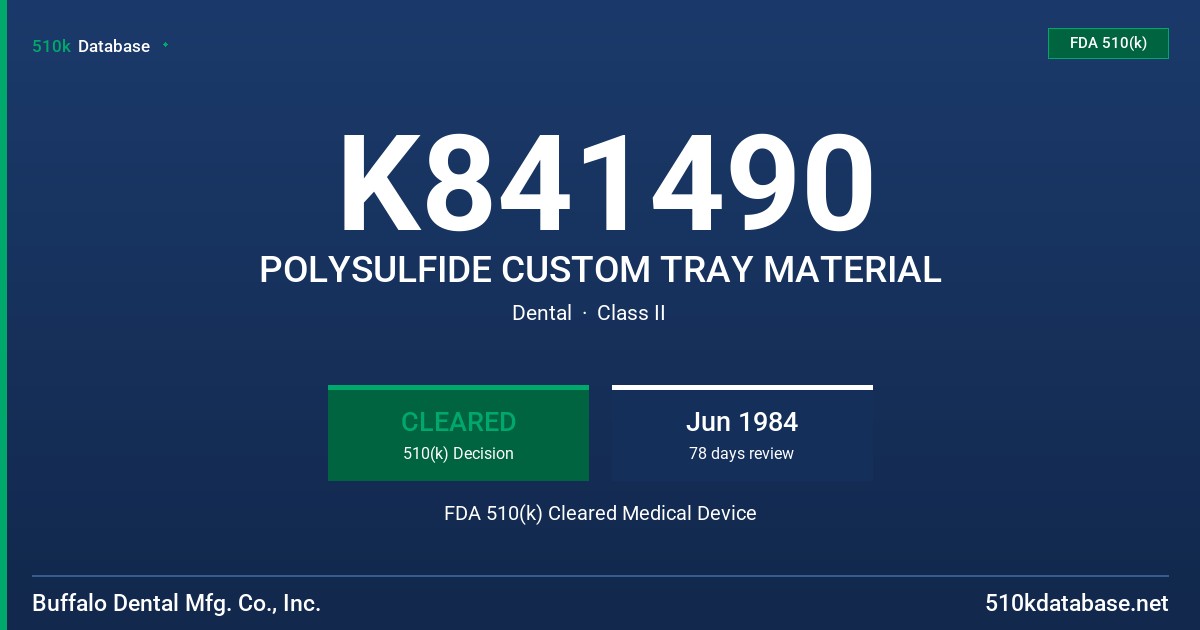 K841490 POLYSULFIDE CUSTOM TRAY MATERIAL FDA 510(k) Cleared Medical Device