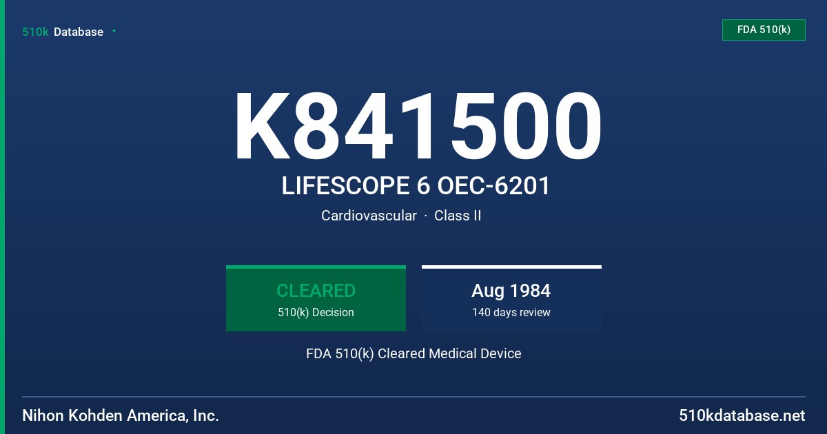 K841500 LIFESCOPE 6 OEC-6201 FDA 510(k) Cleared Medical Device