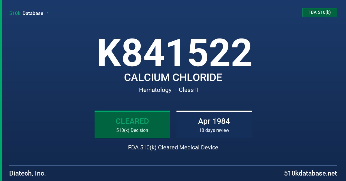 K841522 CALCIUM CHLORIDE FDA 510(k) Cleared Medical Device
