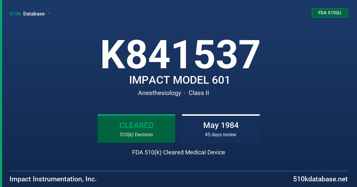 K841537 IMPACT MODEL 601 FDA 510(k) Cleared Medical Device