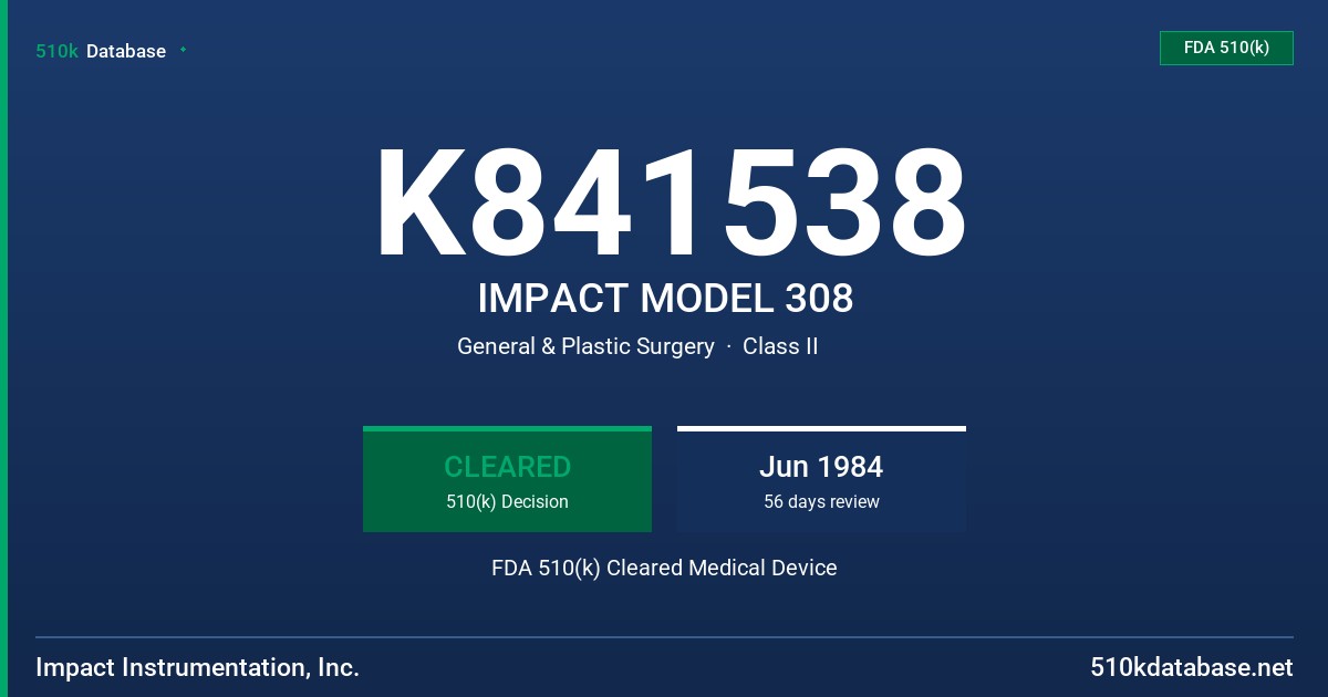 K841538 IMPACT MODEL 308 FDA 510(k) Cleared Medical Device