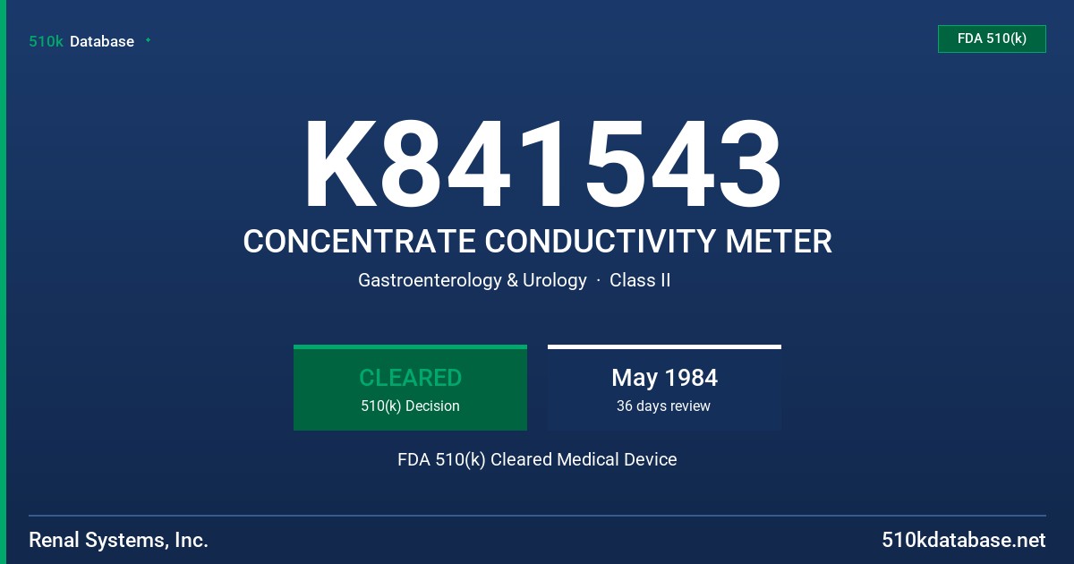 K841543 CONCENTRATE CONDUCTIVITY METER FDA 510(k) Cleared Medical Device