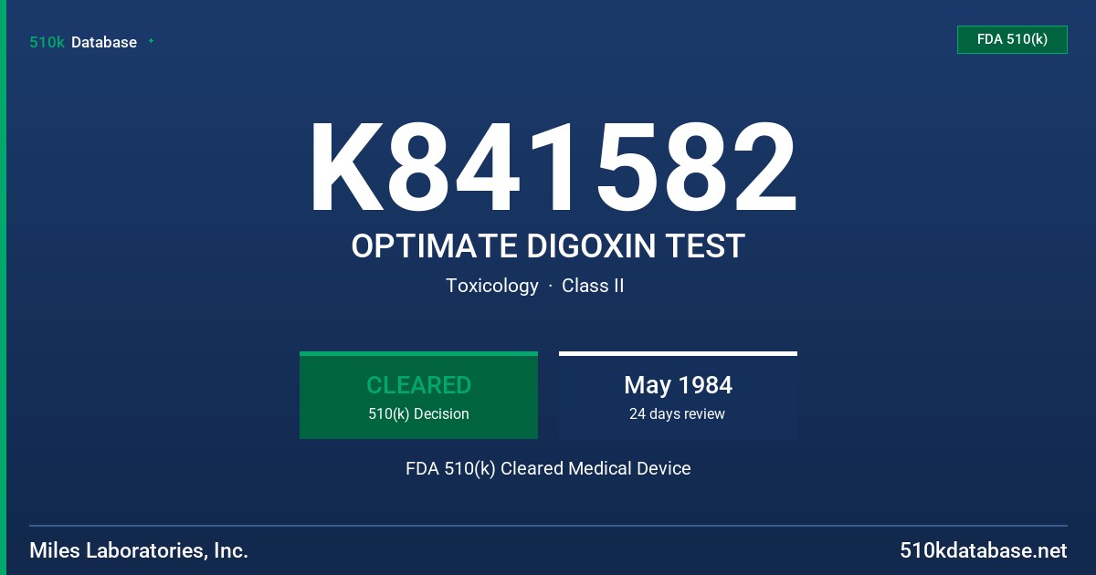 K841582 OPTIMATE DIGOXIN TEST FDA 510(k) Cleared Medical Device