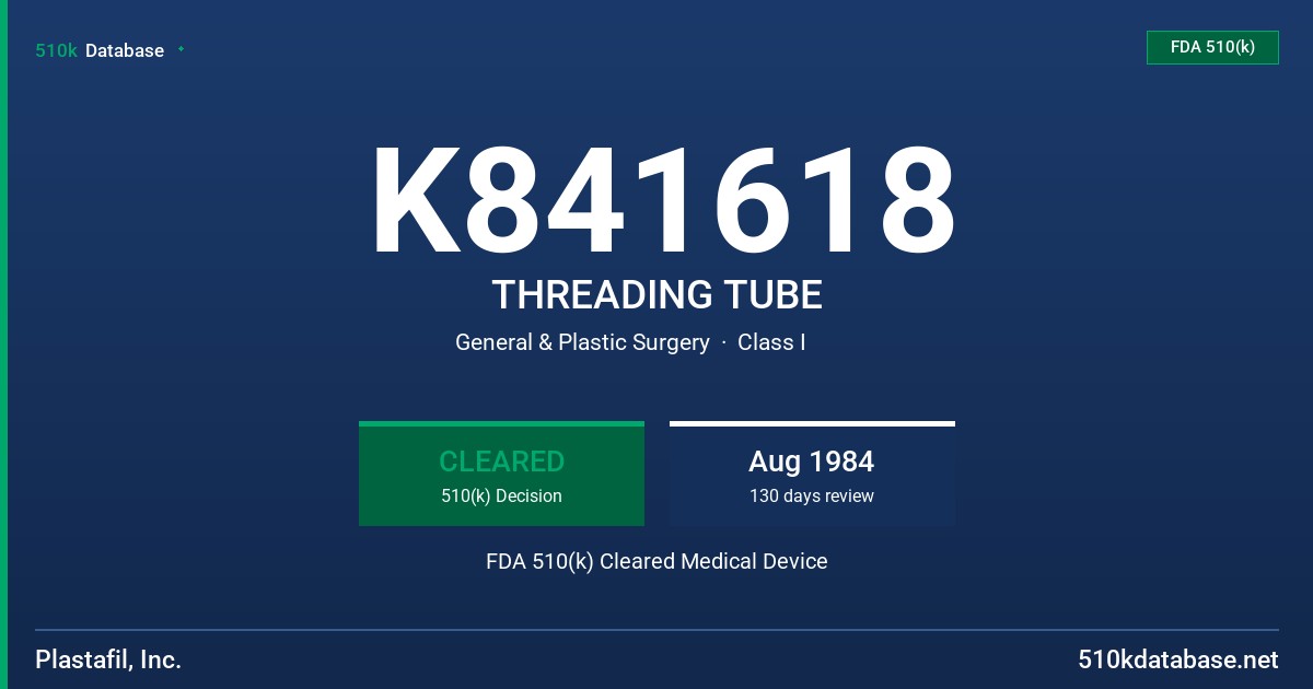 K841618 THREADING TUBE FDA 510(k) Cleared Medical Device