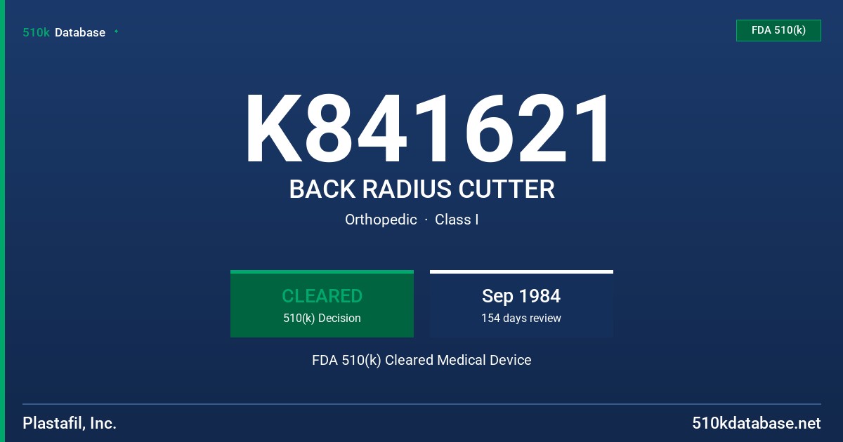 K841621 BACK RADIUS CUTTER FDA 510(k) Cleared Medical Device