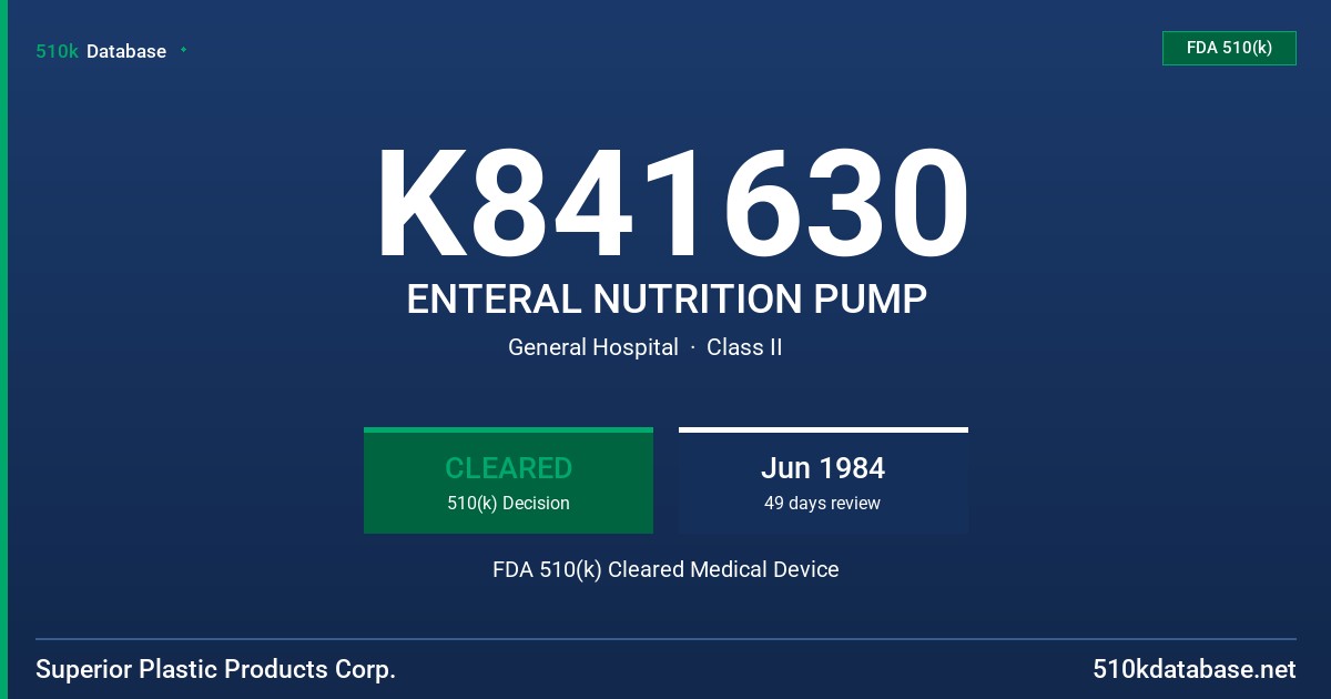 K841630 ENTERAL NUTRITION PUMP FDA 510(k) Cleared Medical Device