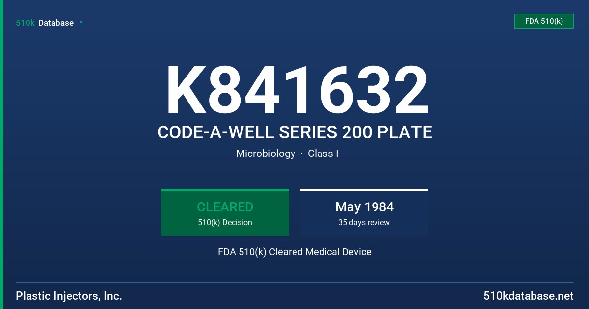 K841632 CODE-A-WELL SERIES 200 PLATE FDA 510(k) Cleared Medical Device