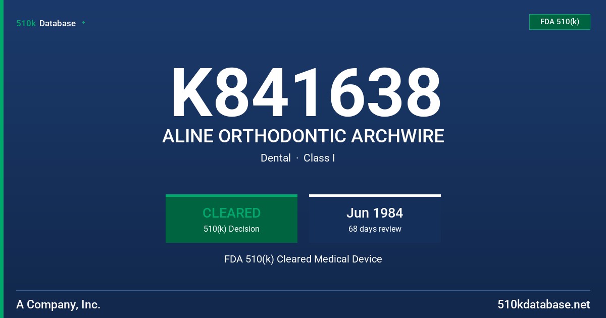 K841638 ALINE ORTHODONTIC ARCHWIRE FDA 510(k) Cleared Medical Device