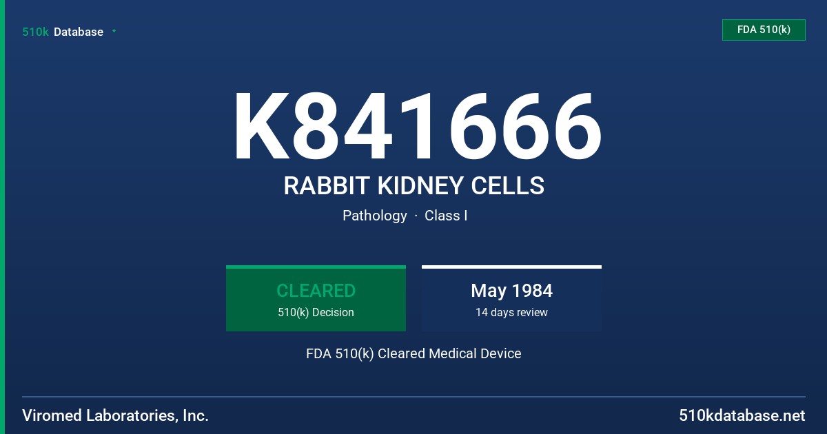 K841666 RABBIT KIDNEY CELLS FDA 510(k) Cleared Medical Device