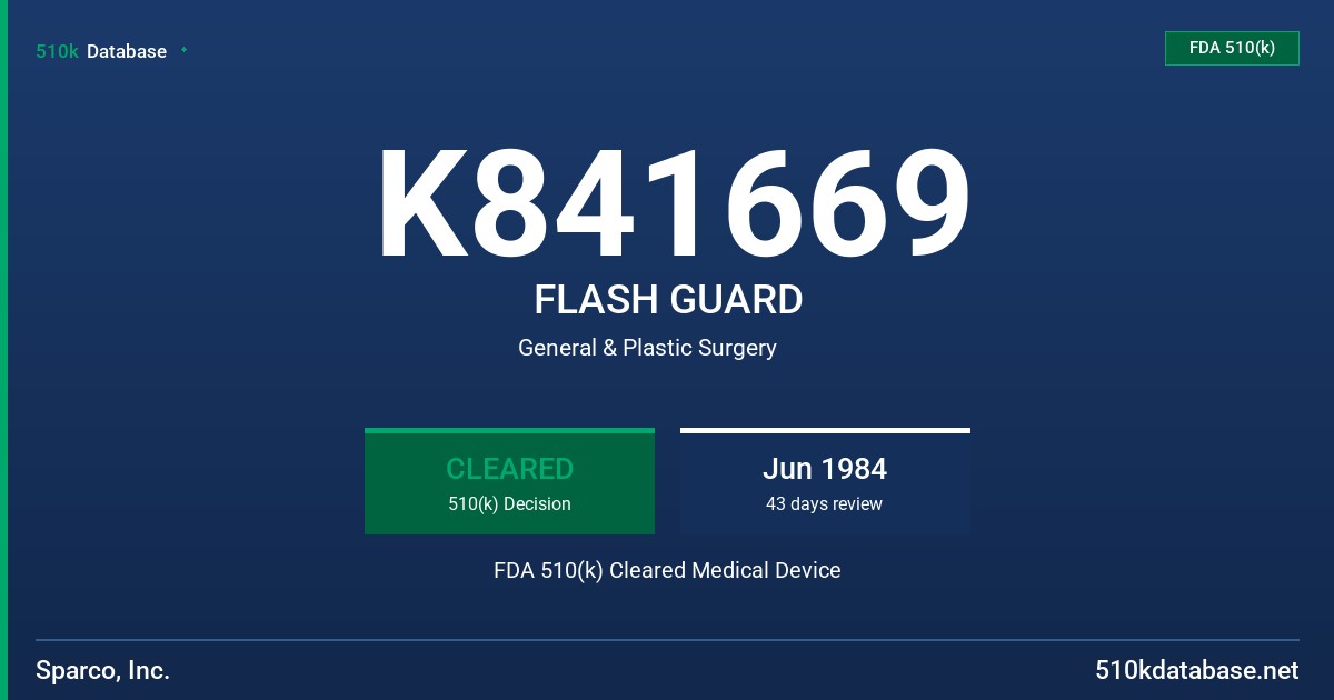 K841669 FLASH GUARD FDA 510(k) Cleared Medical Device