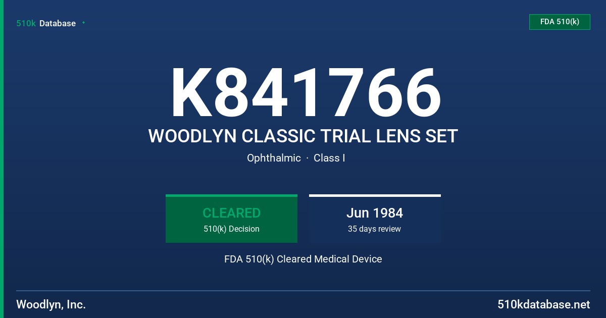 K841766 WOODLYN CLASSIC TRIAL LENS SET FDA 510(k) Cleared Medical Device