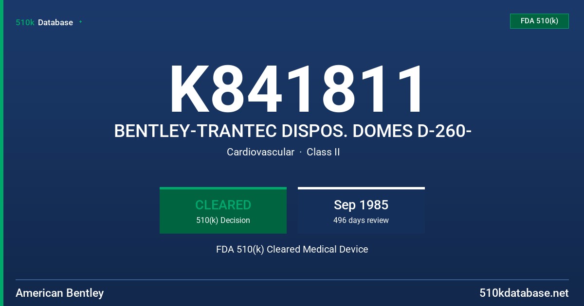 K841811 BENTLEY-TRANTEC DISPOS. DOMES D-260- FDA 510(k) Cleared Medical Device