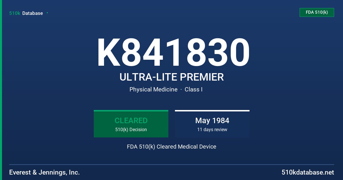 K841830 ULTRA-LITE PREMIER FDA 510(k) Cleared Medical Device