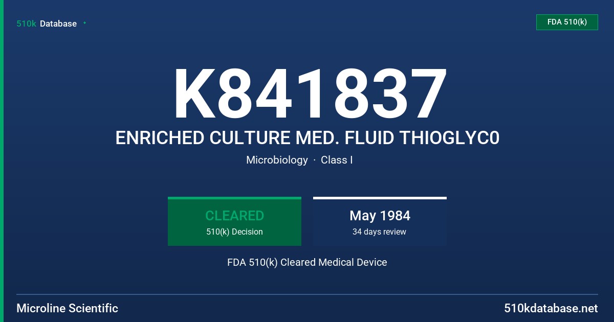 K841837 ENRICHED CULTURE MED. FLUID THIOGLYC0 FDA 510(k) Cleared Medical Device