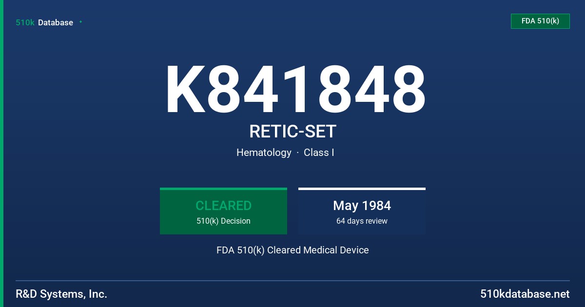 K841848 RETIC-SET FDA 510(k) Cleared Medical Device