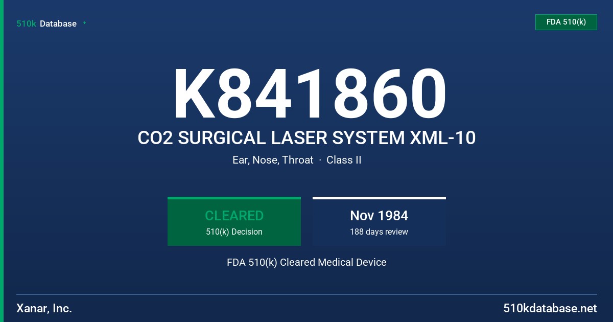 K841860 CO2 SURGICAL LASER SYSTEM XML-10 FDA 510(k) Cleared Medical Device