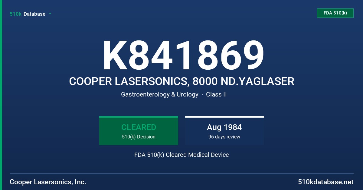 K841869 COOPER LASERSONICS, 8000 ND.YAGLASER FDA 510(k) Cleared Medical Device