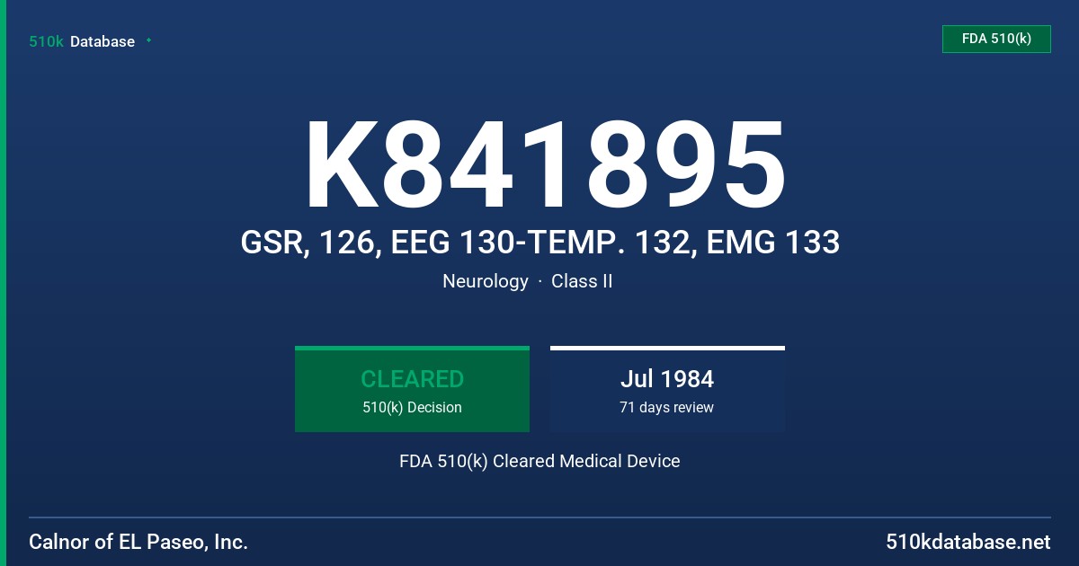 K841895 GSR, 126, EEG 130-TEMP. 132, EMG 133 FDA 510(k) Cleared Medical Device