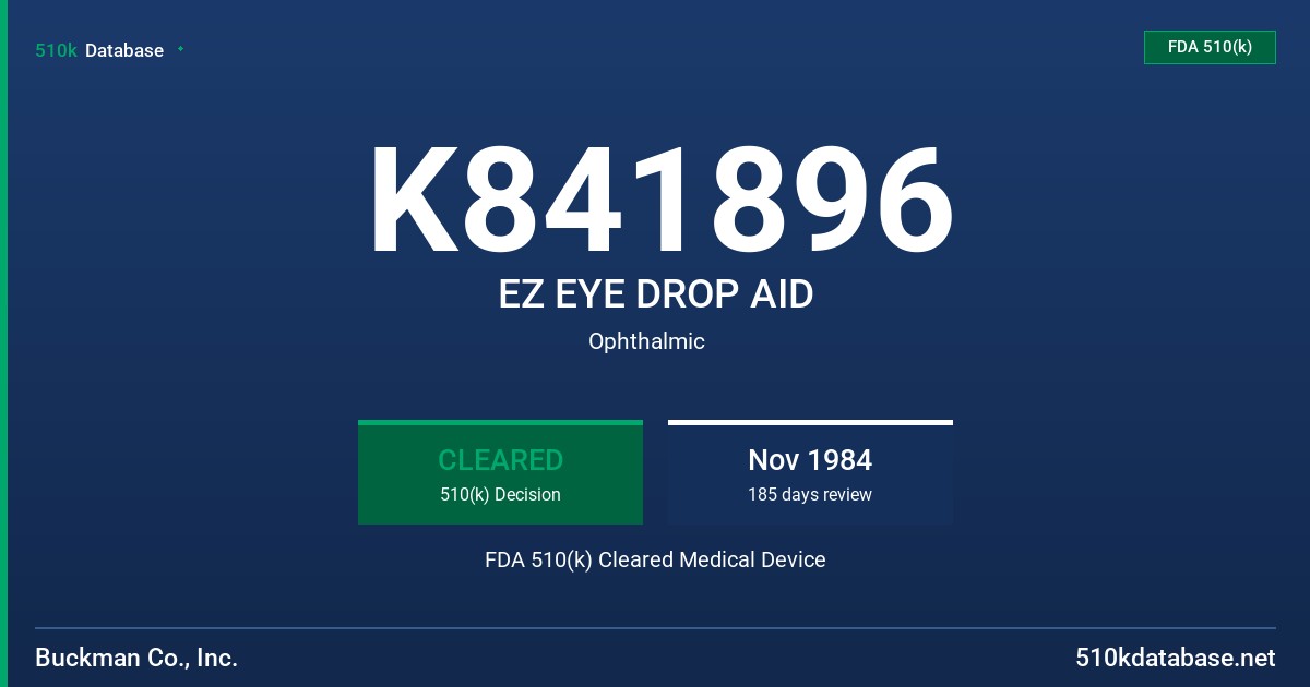 K841896 EZ EYE DROP AID FDA 510(k) Cleared Medical Device