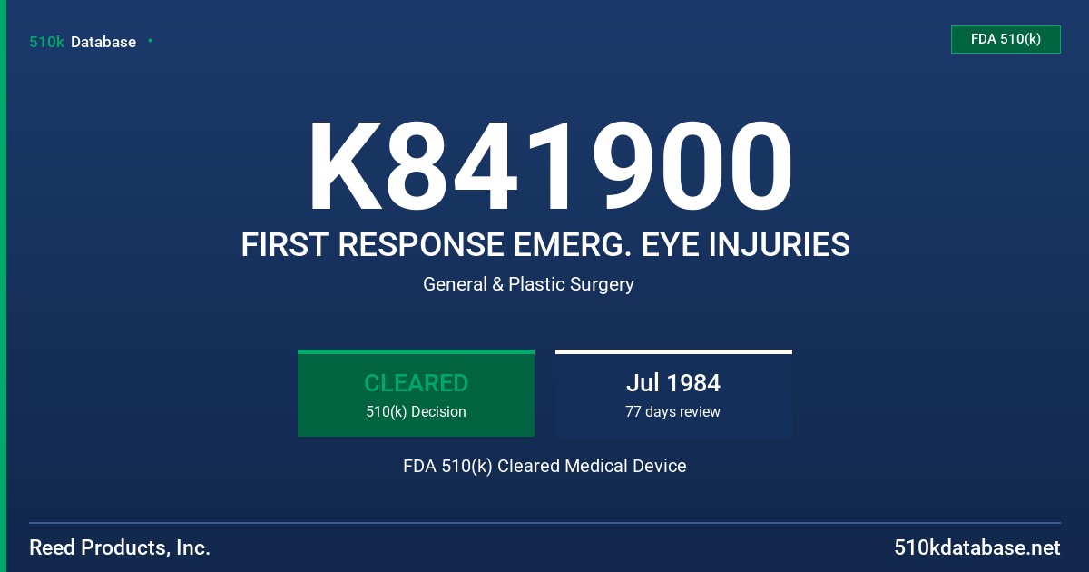 K841900 FIRST RESPONSE EMERG. EYE INJURIES FDA 510(k) Cleared Medical Device