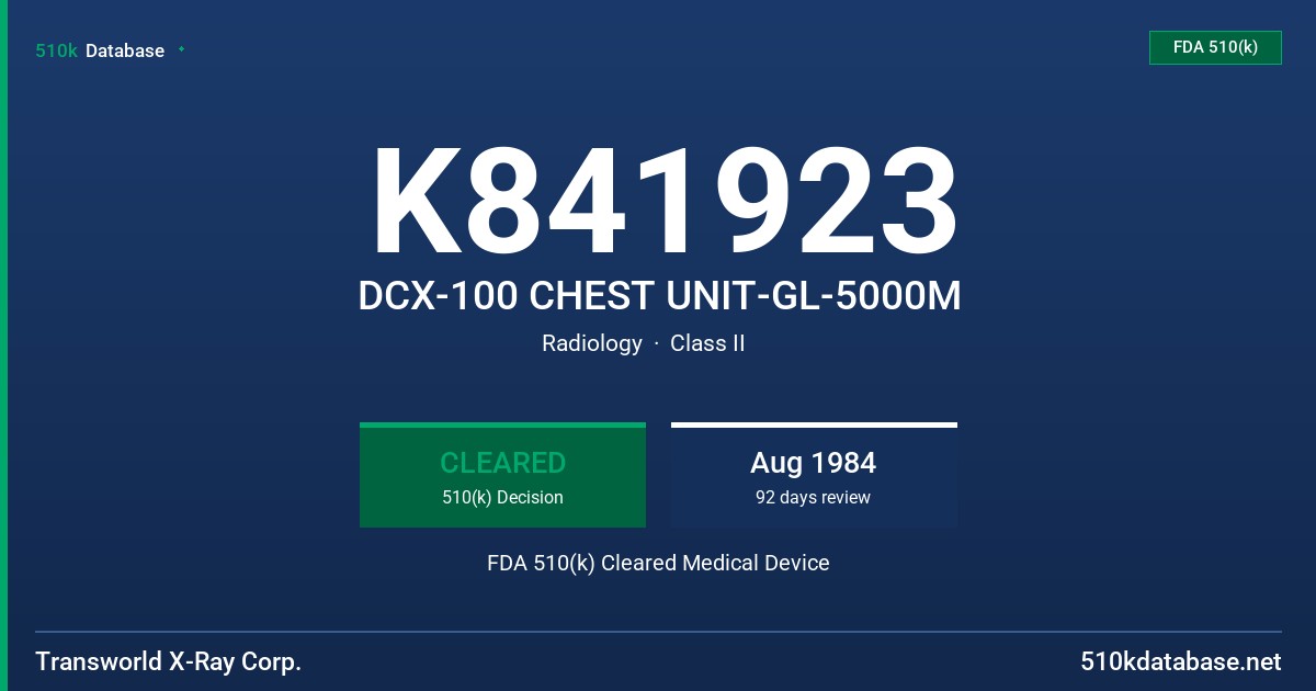 K841923 DCX-100 CHEST UNIT-GL-5000M FDA 510(k) Cleared Medical Device