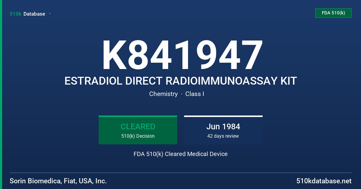 K841947 ESTRADIOL DIRECT RADIOIMMUNOASSAY KIT FDA 510(k) Cleared Medical Device