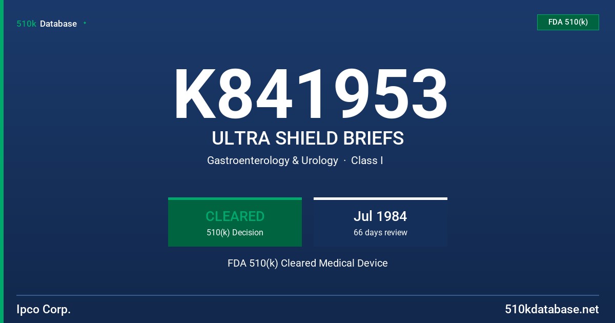 K841953 ULTRA SHIELD BRIEFS FDA 510(k) Cleared Medical Device