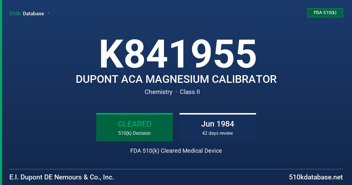 K841955 DUPONT ACA MAGNESIUM CALIBRATOR FDA 510(k) Cleared Medical Device