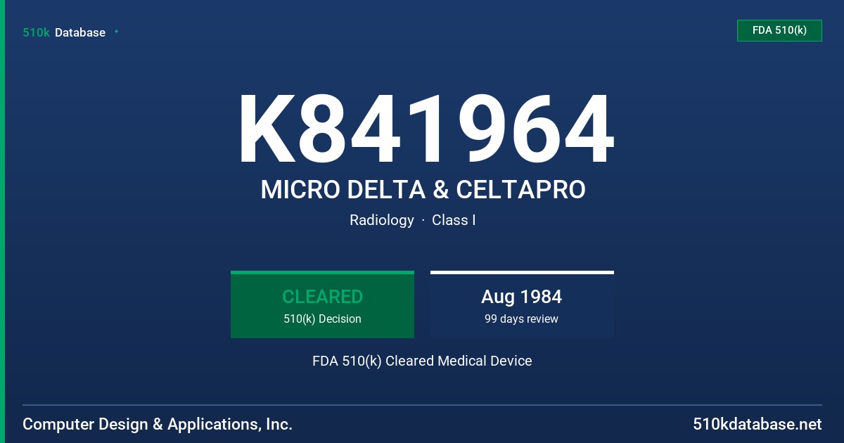 K841964 MICRO DELTA & CELTAPRO FDA 510(k) Cleared Medical Device