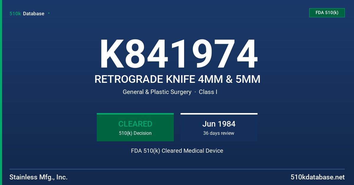K841974 RETROGRADE KNIFE 4MM & 5MM FDA 510(k) Cleared Medical Device