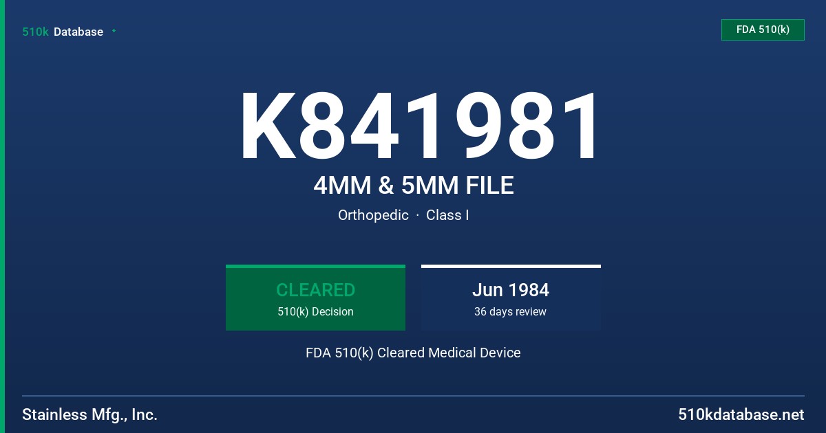 K841981 4MM & 5MM FILE FDA 510(k) Cleared Medical Device