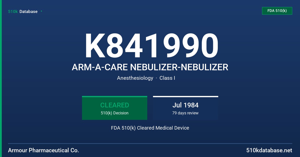 K841990 ARM-A-CARE NEBULIZER-NEBULIZER FDA 510(k) Cleared Medical Device