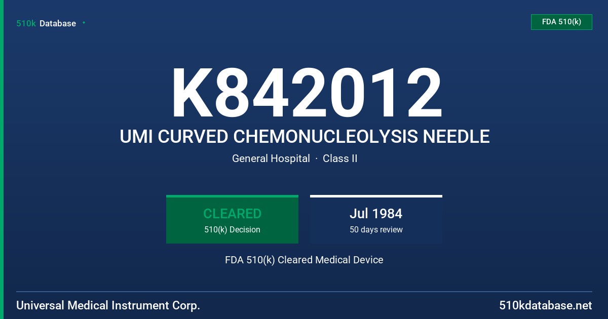 K842012 UMI CURVED CHEMONUCLEOLYSIS NEEDLE FDA 510(k) Cleared Medical Device