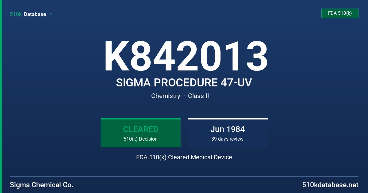 K842013 SIGMA PROCEDURE 47-UV FDA 510(k) Cleared Medical Device