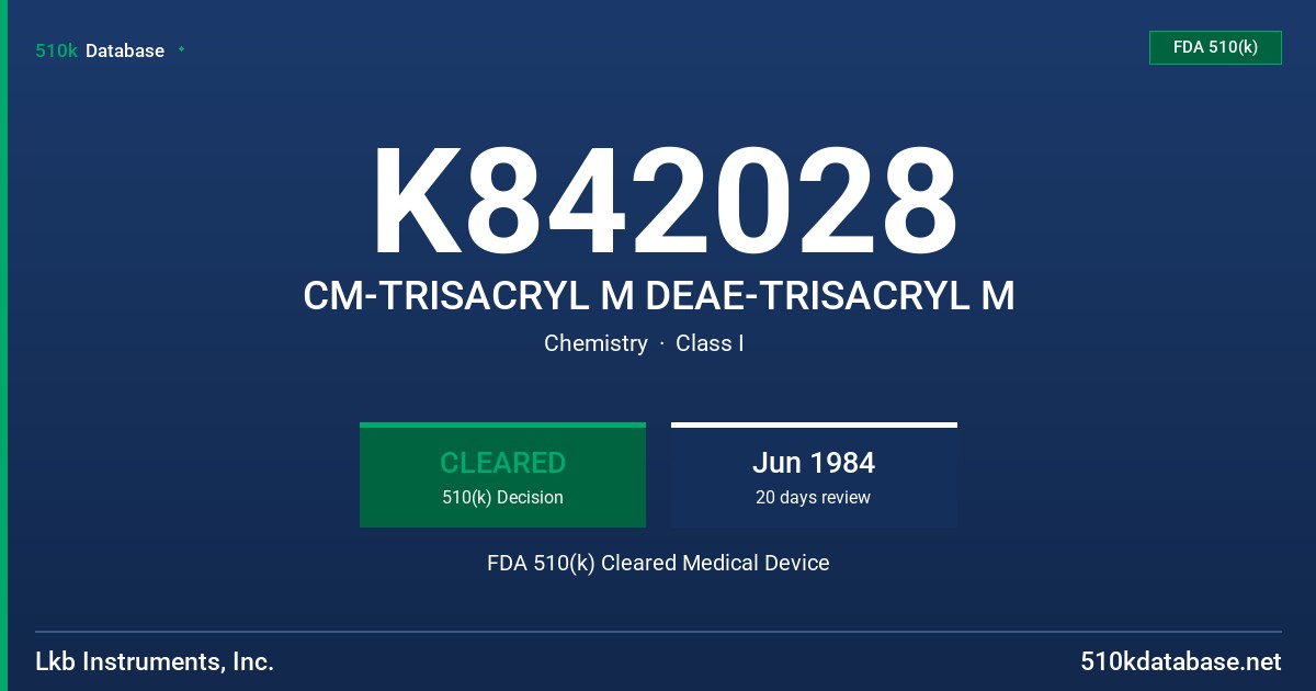K842028 CM-TRISACRYL M DEAE-TRISACRYL M FDA 510(k) Cleared Medical Device