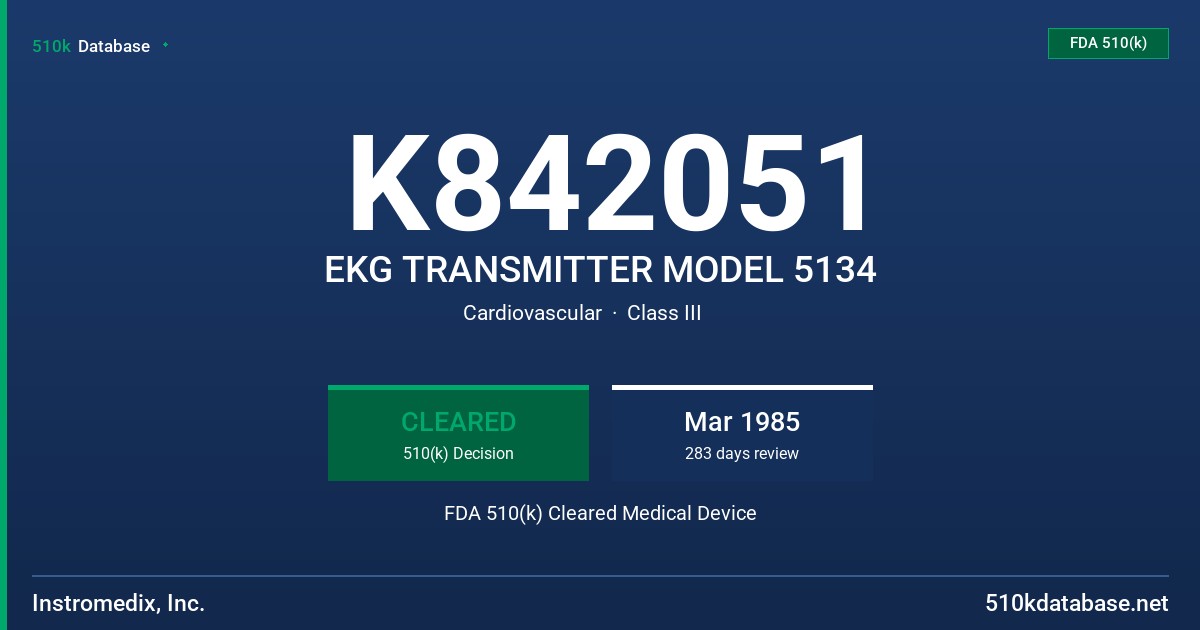 K842051 EKG TRANSMITTER MODEL 5134 FDA 510(k) Cleared Medical Device